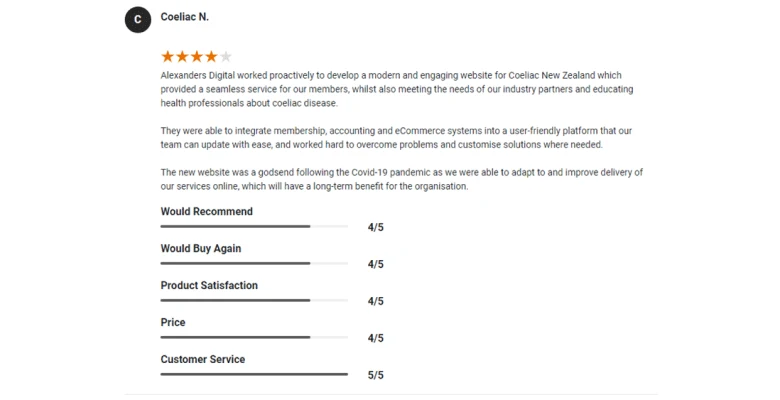 Google Review by Coeliac N. on website management